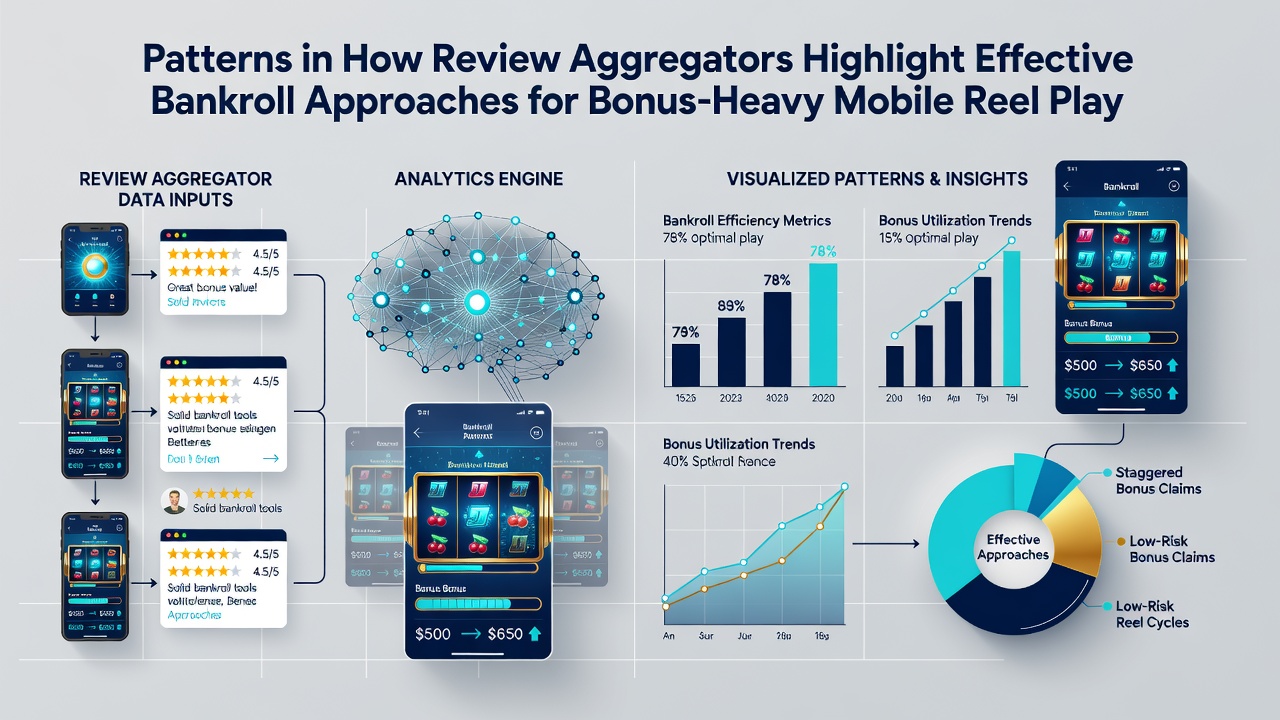 Review aggregator dashboard displaying bankroll strategy highlights for mobile slot platforms