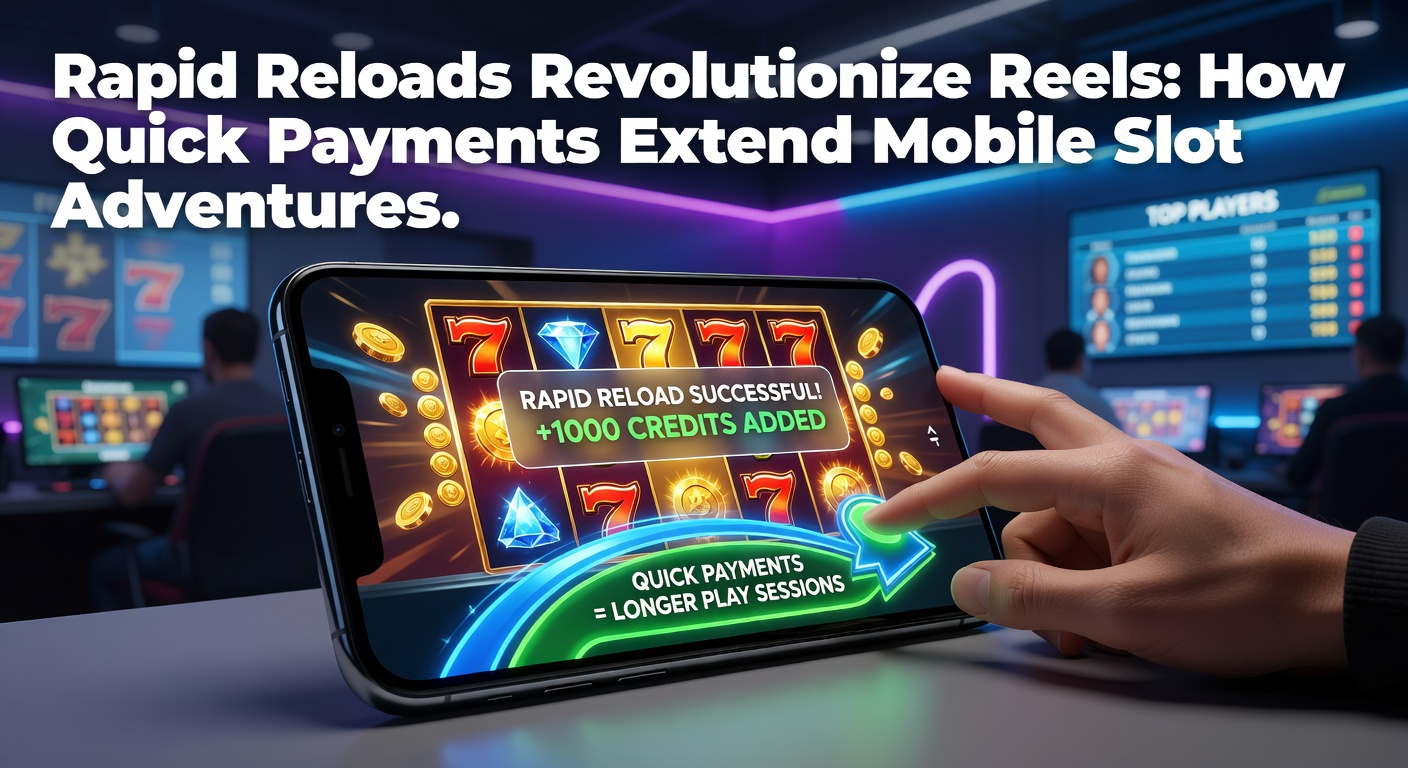 Illustration of a player's hand tapping a phone screen to reload funds mid-slot spin, with coins and payment streams flowing in, emphasizing uninterrupted mobile gaming flow